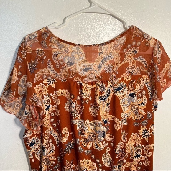 PerSeption Concept Blouse Tan Blue Paisley - Picture 7 of 10